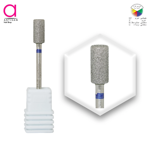 تصویر  سر سوهان شنی مانیکور ناخن استوانه ای درشت سر تخت نوار آبی 