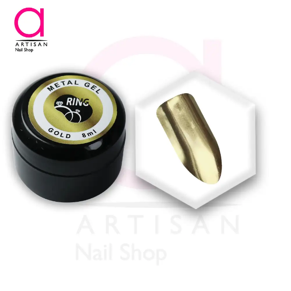 تصویر  دیزاین متال ژل ناخن طلایی رینگ Ring
