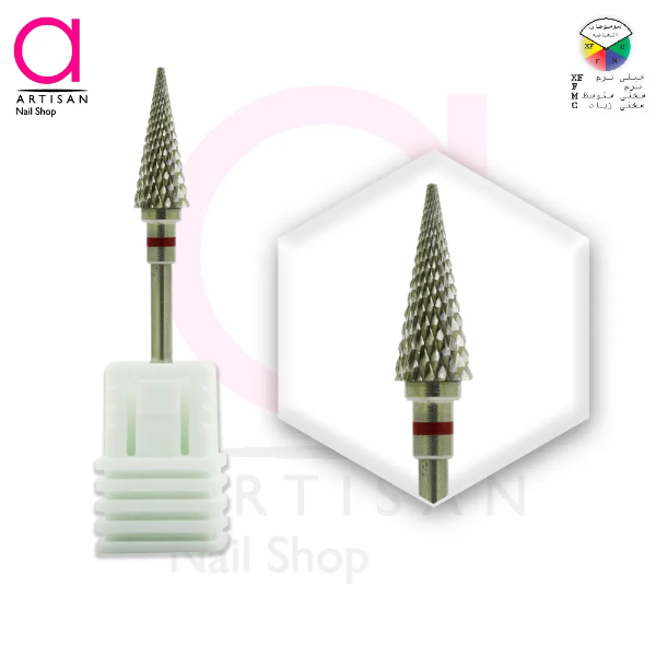 تصویر  سر سوهان الماسه ناخن کاجی نوک تیز نوار قرمز