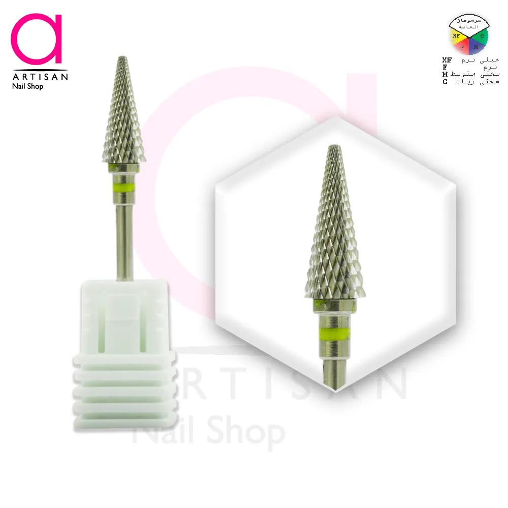 تصویر  سر سوهان الماسه ناخن کاجی سر گرد نوار زرد