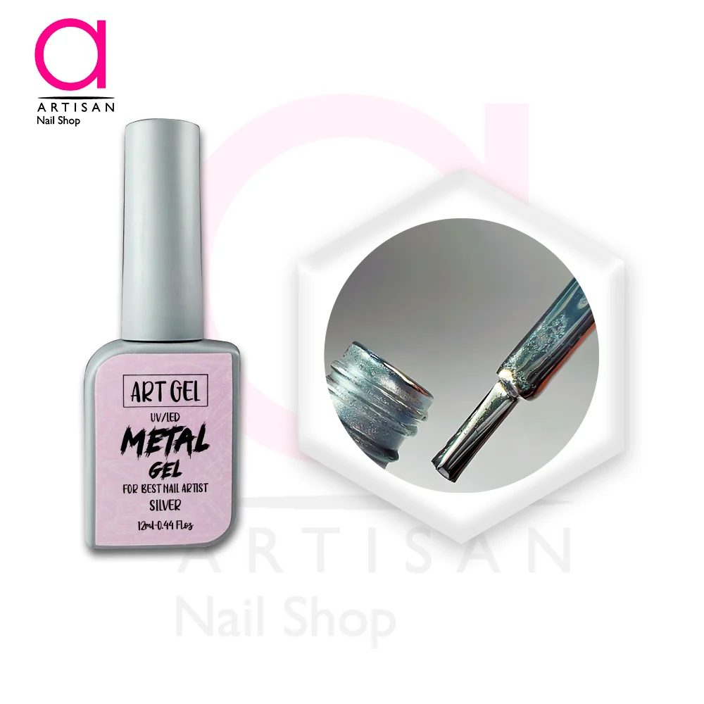 تصویر  دیزاین متال ژل ناخن نقره ای آرت ژل Artgel