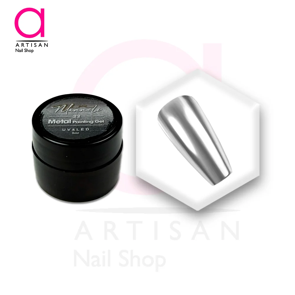 تصویر  دیزاین متال ژل ناخن نقره ای مانلی Manneli