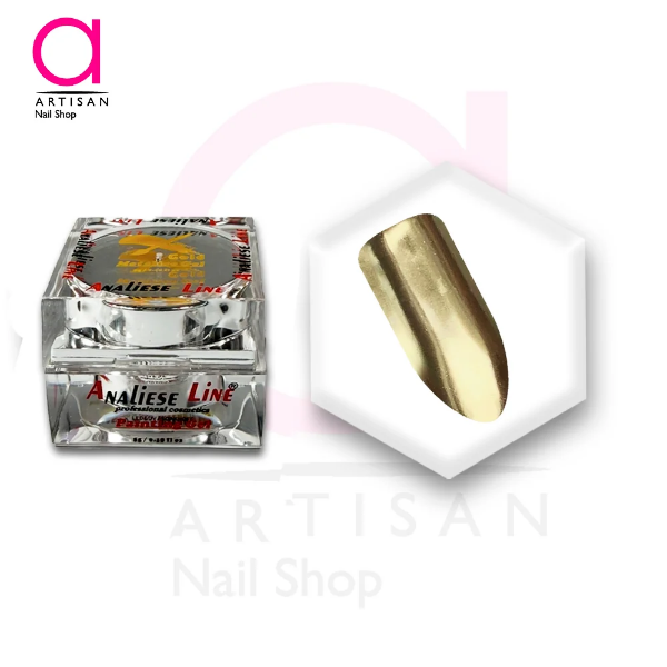 تصویر  دیزاین متال ژل ناخن طلایی آنالیز Analiese