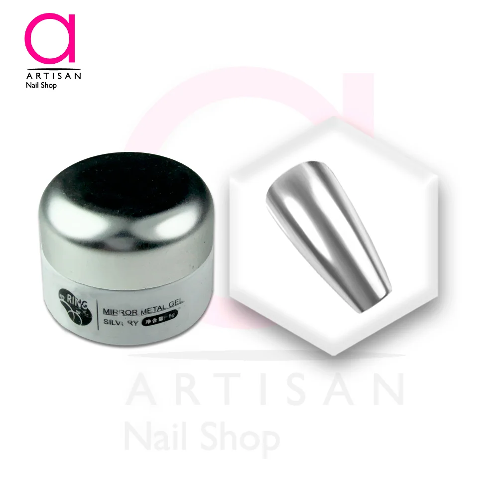 تصویر  دیزاین متال ژل ناخن نقره ای رینگ Ring