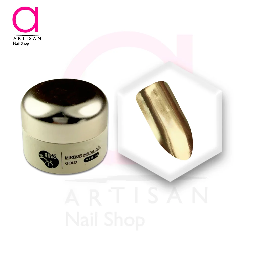 تصویر  دیزاین متال ژل ناخن طلایی رینگ Ring